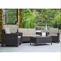 Flying Arrow Garden Sofa Set - Iron & Wicker, 4 Seater Rectangular Design | Modern Black Color, Cushioned Back, Portable, 1 Year Warranty
