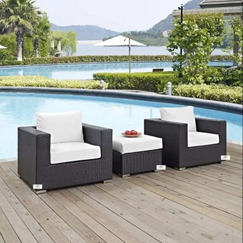 Rattan Table Chair Set - Standard Size, Matte Black Color | Portable, 1 Year Warranty, Suitable for Home and Hotel Use