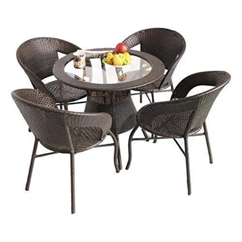 Patio Garden Balcony Outdoor Furniture Set I 4 Chair 1 Table with Glass Top,(Brown)