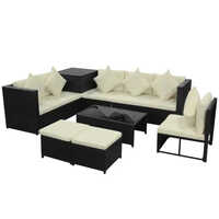 6-Piece Outdoor Patio Set with Ottomans and Glass Coffee Table Hand Woven Wicker and Thick Cushions