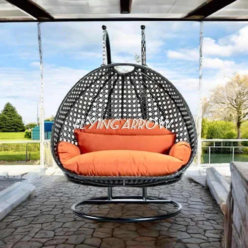 Double Seater Swing, Beautiful Swing With Stand (Black Swing With Grey Cushion, Black Orange, Iron) - Application: Garden