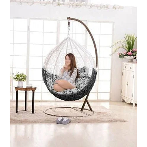 Single Seater Swing, Beautiful Swing with Stand (White+Black Swing with Black Cushion)