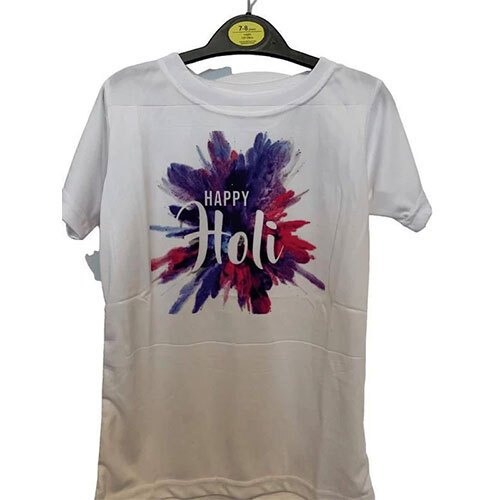 Cotton Holi Printed T Shirt - Color: White