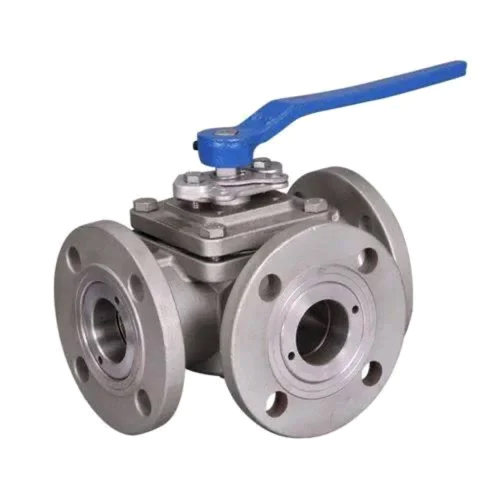 Three Way Ball Valve - Stainless Steel 3 Inch | Polished Silver Finish, Industrial Water Use