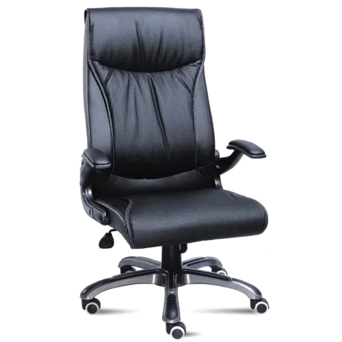 Black Leather Office Chair - Polished Leather, Adjustable Height, Powder Coated Finish, Sleek Modern Design, Durable Stainless Steel and Plastic Materials