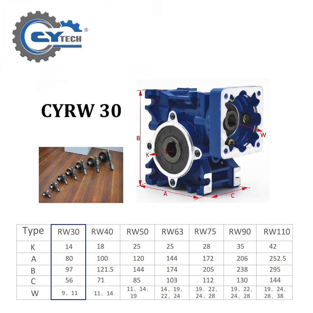 CHENYUE High Torque Worm Gearbox NMRW30 CYRW30 Input 11/9mm Output 14mm Speed Ratio from 5:1 to 80:1 Tin Bronze Worm Gear Free Maintenance