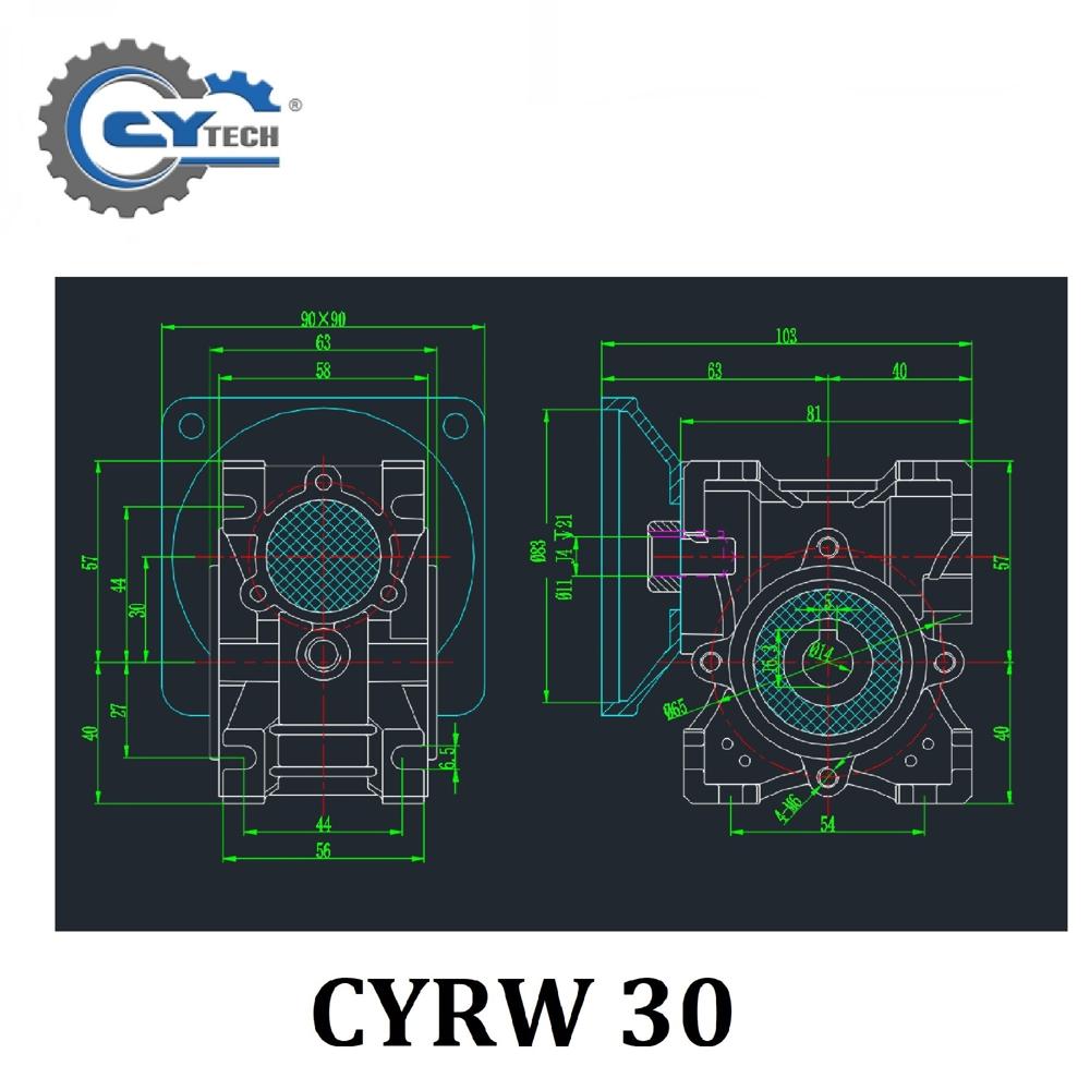 CHENYUE High Torque Worm Gearbox NMRW30 CYRW30 Input 11/9mm Output 14mm Speed Ratio from 5:1 to 80:1 Tin Bronze Worm Gear Free Maintenance