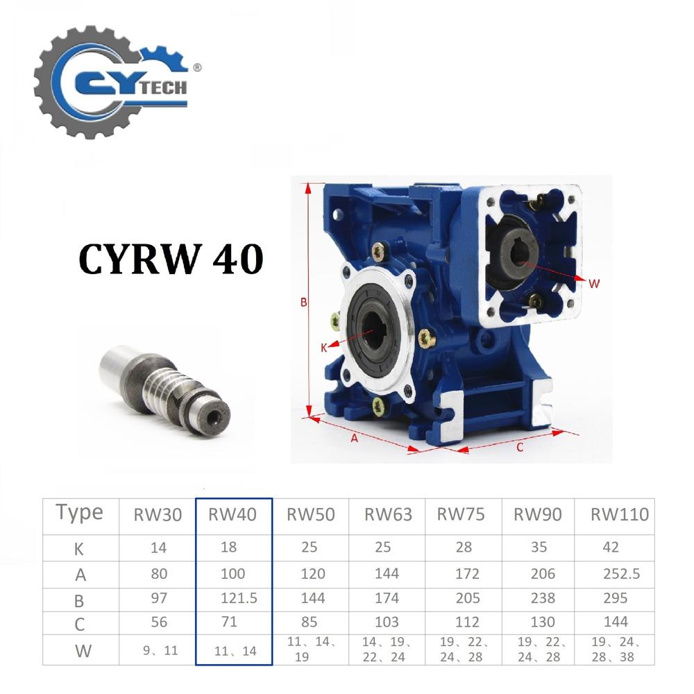 Blue Chenyue High Torque Cnc Worm Gearbox Reducer Nmrw 40 Cyrw Input 14/11mm Output 18mm Speed Ratio From 5:1 To 100:1 Tin Bronze Free Maintenance