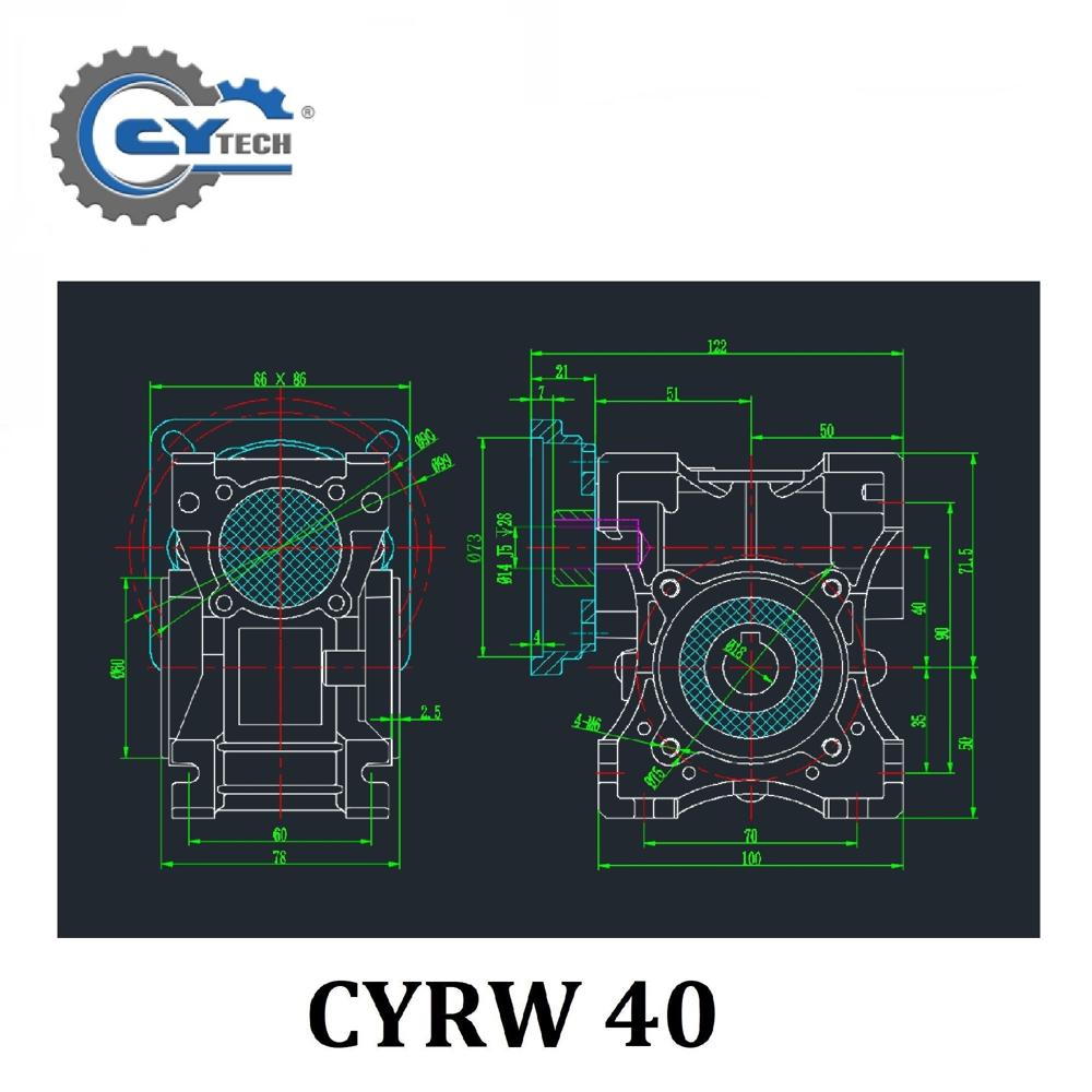 Blue Chenyue High Torque Cnc Worm Gearbox Reducer Nmrw 40 Cyrw Input 14/11mm Output 18mm Speed Ratio From 5:1 To 100:1 Tin Bronze Free Maintenance