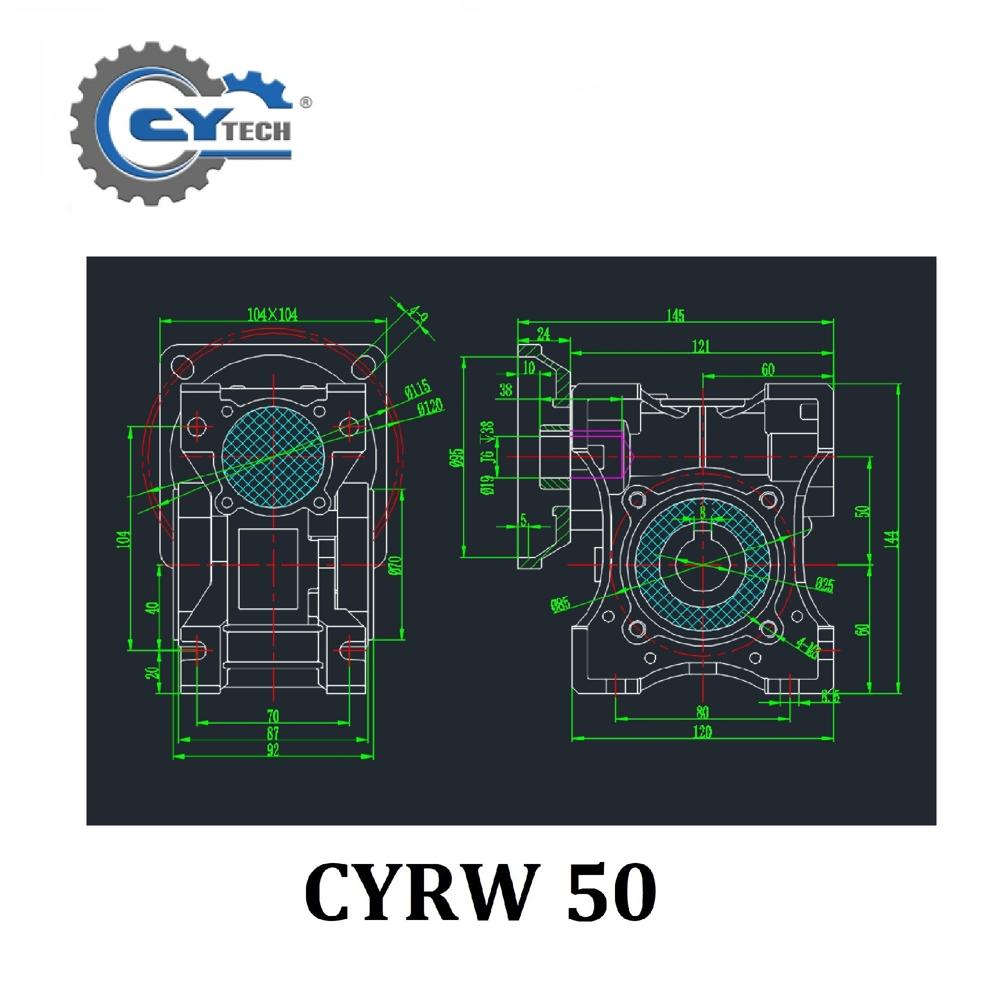 CHENYUE Worm Gearbox NMRW 50 CYRW50Input 14/11/19mm Output 25mm Speed Ratio from 5:1 to 100:1 Tin Bronze Worm Gear Free Maintenance