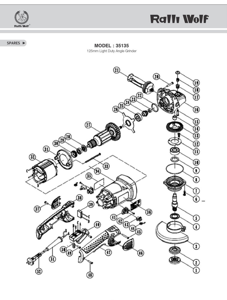 Ralli Wolf  Light Duty Angle Grinder 35135 125mm - Application: Grinding