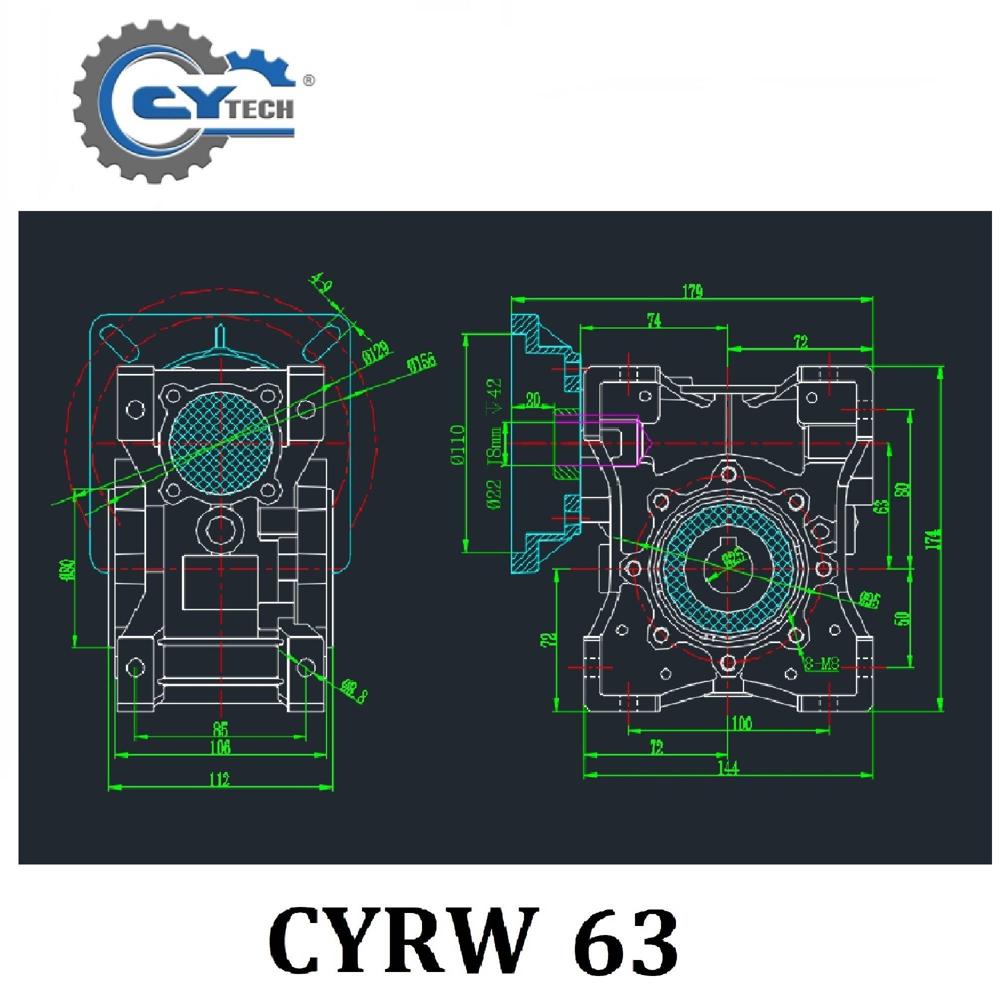 Blue Chenyue High Torque Worm Gearbox Nmrw 063 Cy Series Input14/19/22/24mm Output25mm Speed Ratio From 5:1 To 100:1 Suppliers Free Maintenance