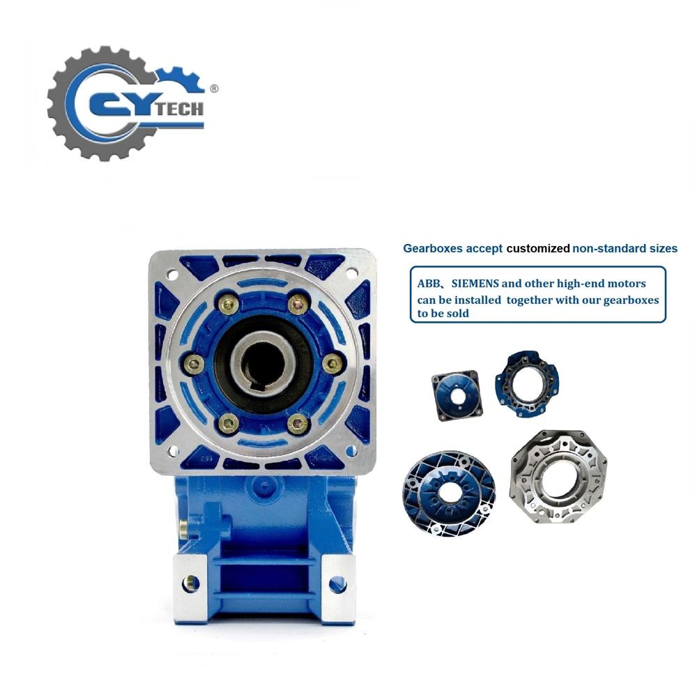 Blue Chenyue High Torque Worm Gearbox Speed Reducer Nmrw75 Cyrw75 Input 19/22/14/24/28mm Speed Ratio From 5:1 To 100:1 Tin Bronze Cnc Free Maintenance