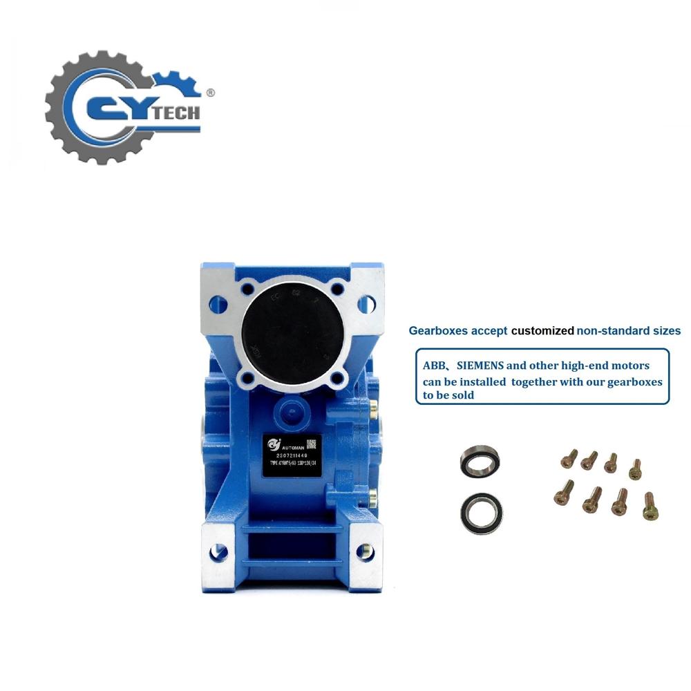Blue Chenyue High Torque Worm Gearbox Speed Reducer Nmrw75 Cyrw75 Input 19/22/14/24/28mm Speed Ratio From 5:1 To 100:1 Tin Bronze Cnc Free Maintenance