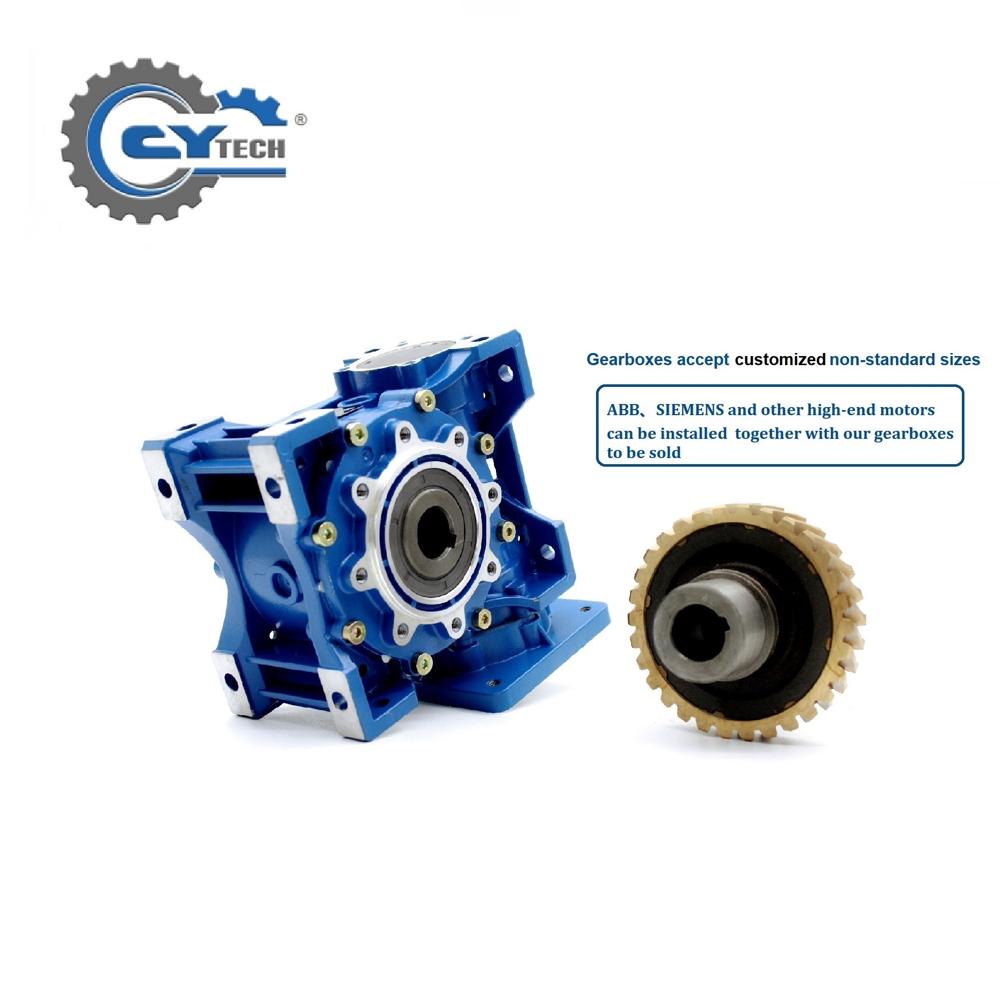 Blue Chenyue High Torque Worm Gearbox Speed Reducer Nmrw75 Cyrw75 Input 19/22/14/24/28mm Speed Ratio From 5:1 To 100:1 Tin Bronze Cnc Free Maintenance