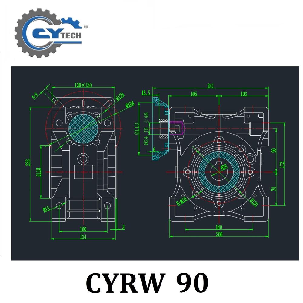 CHENYUE Worm Gearbox Reducer NMRW-CYRW090 Sliver Suppliers Input19/22/24/28mm Output 35mm Speed Ratio from 5:1 to 100:1 Free Maintenance