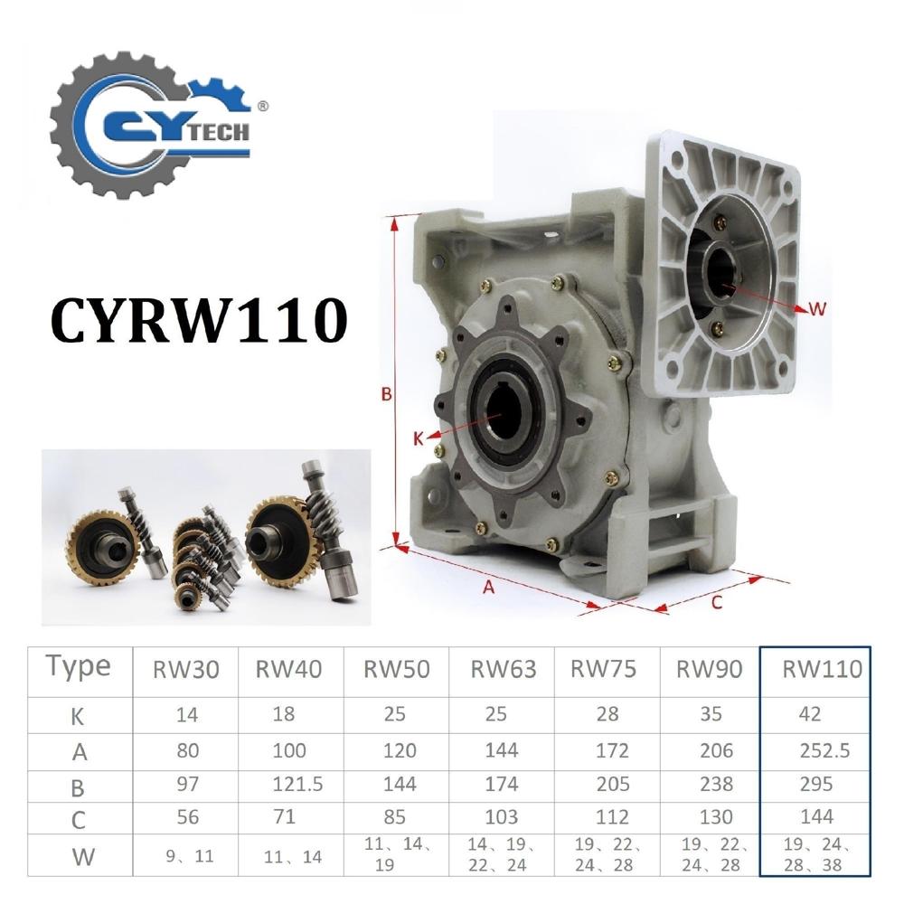 CHENYUE Worm Gearbox Reducer NMRW110 Input 19/24/28/38mm Output 42mm Speed Ratio from 5:1 to 100:1 Tin Bronze CNC Speed Free Maintenance