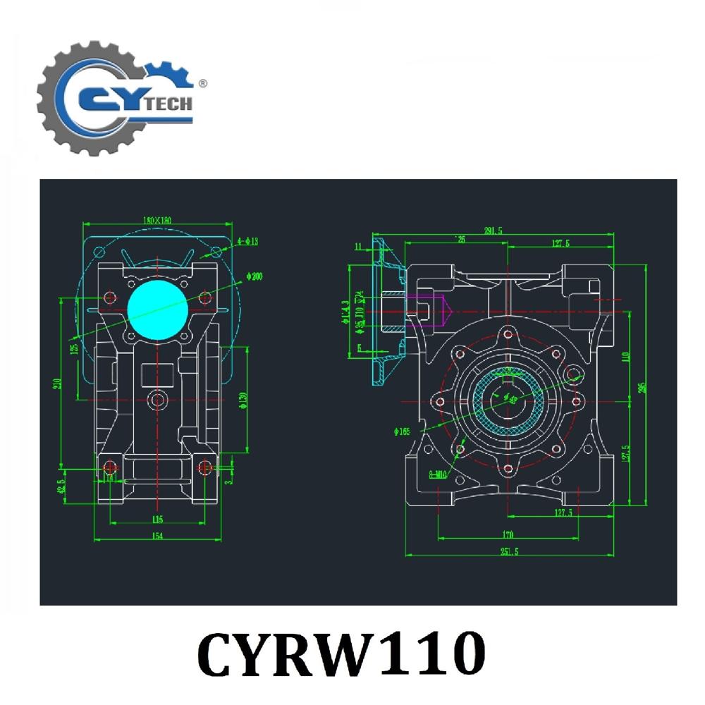 CHENYUE Worm Gearbox Reducer NMRW110 Input 19/24/28/38mm Output 42mm Speed Ratio from 5:1 to 100:1 Tin Bronze CNC Speed Free Maintenance