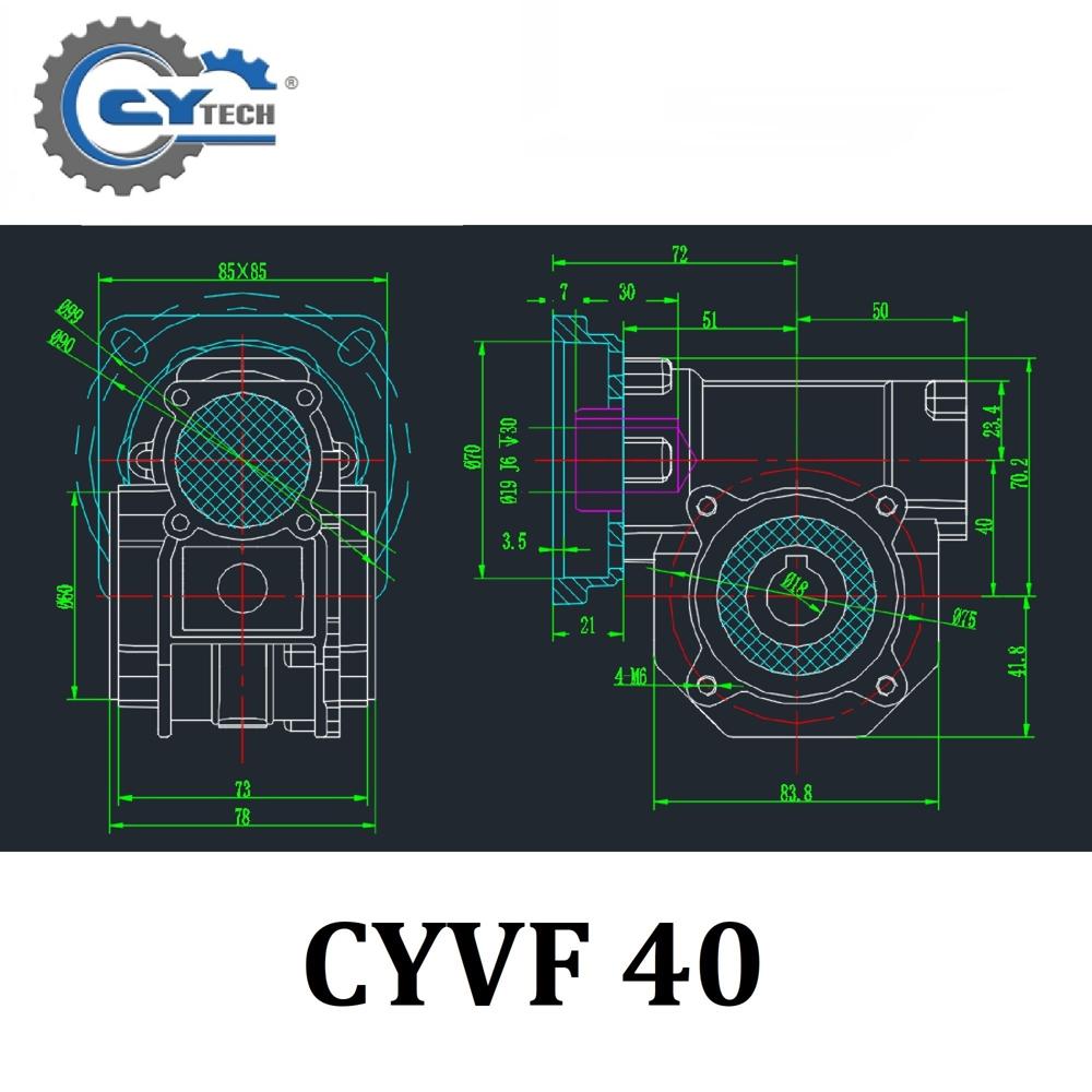 CHENYUE High Torque CNC Worm Gearbox NMVF 40 CYVF 40 Input 14/11mm Output 18mm Speed Ratio from 5:1 to 100:1 Tin Bronze Free Maintenance