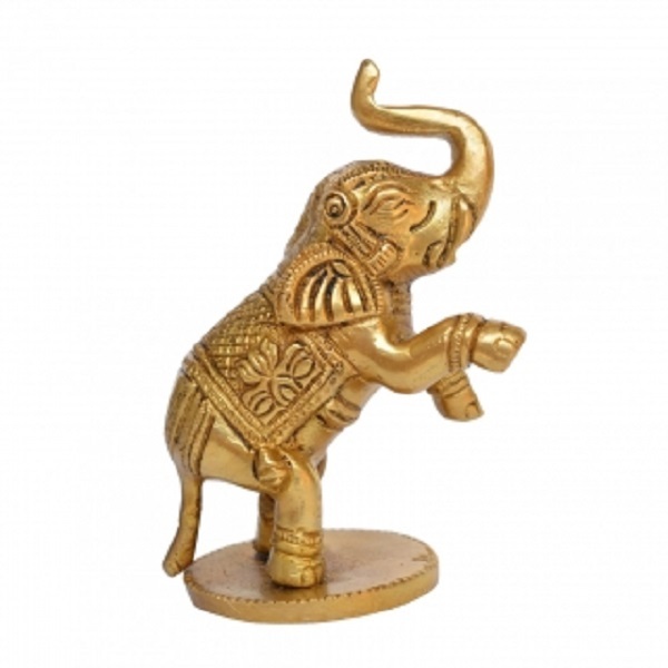 Aakrati Yellow Small 4 inch Brass Cute Elephant Showpiece- Use For Home or Office or Paper Weight