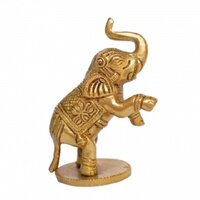 Aakrati Yellow Small 4 inch Brass Cute Elephant Showpiece- Use For Home or Office or Paper Weight