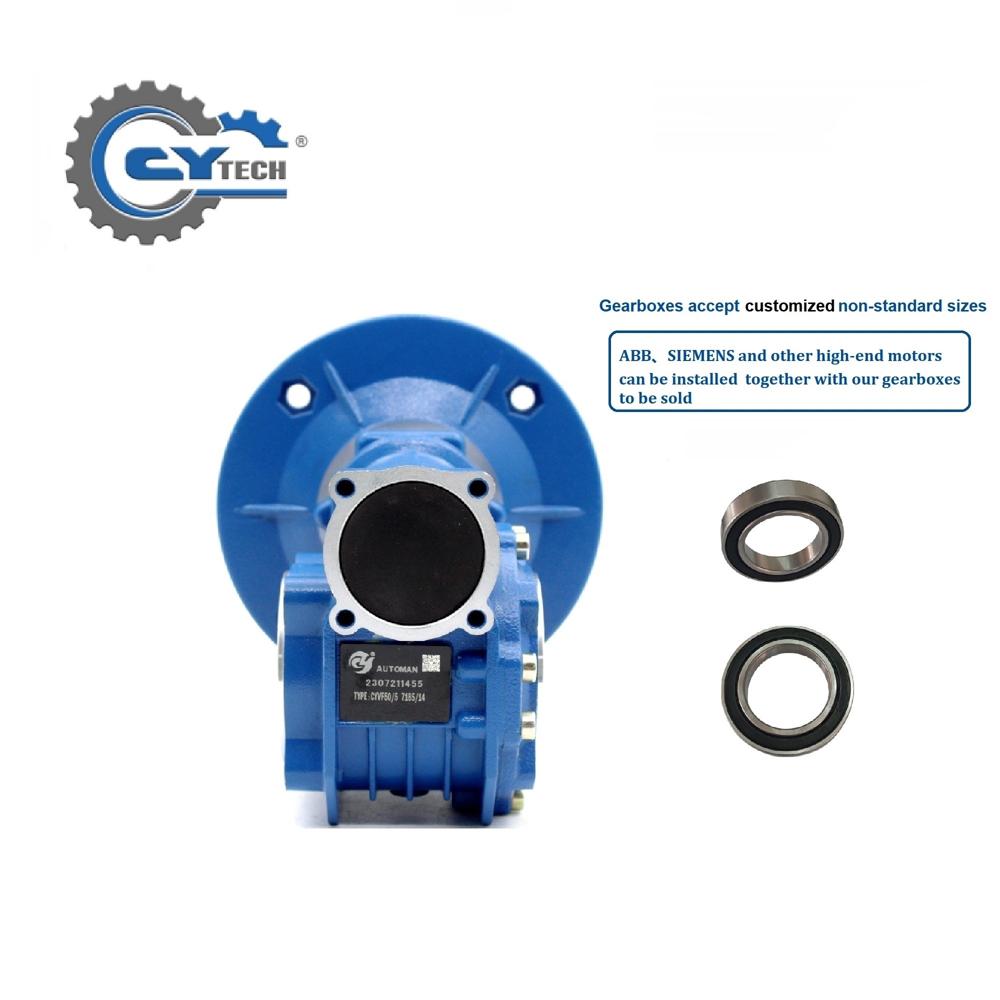 CHENYUE Big Torque Worm Gearbox NMVF 50 CYVF50 Input 14/11/19mm Output 25mm Speed Ratio from 5:1 to 100:1 Tin Bronze Worm Gear Free Maintenance