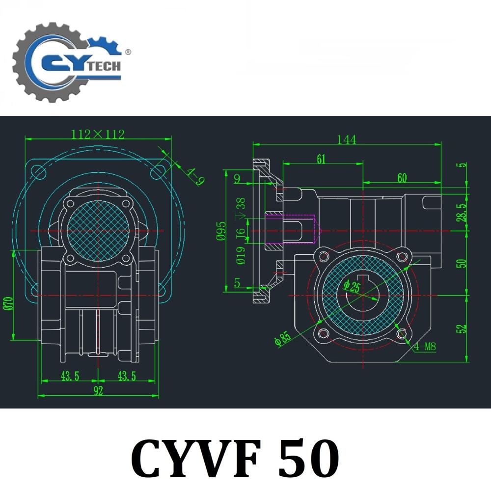 CHENYUE Big Torque Worm Gearbox NMVF 50 CYVF50 Input 14/11/19mm Output 25mm Speed Ratio from 5:1 to 100:1 Tin Bronze Worm Gear Free Maintenance