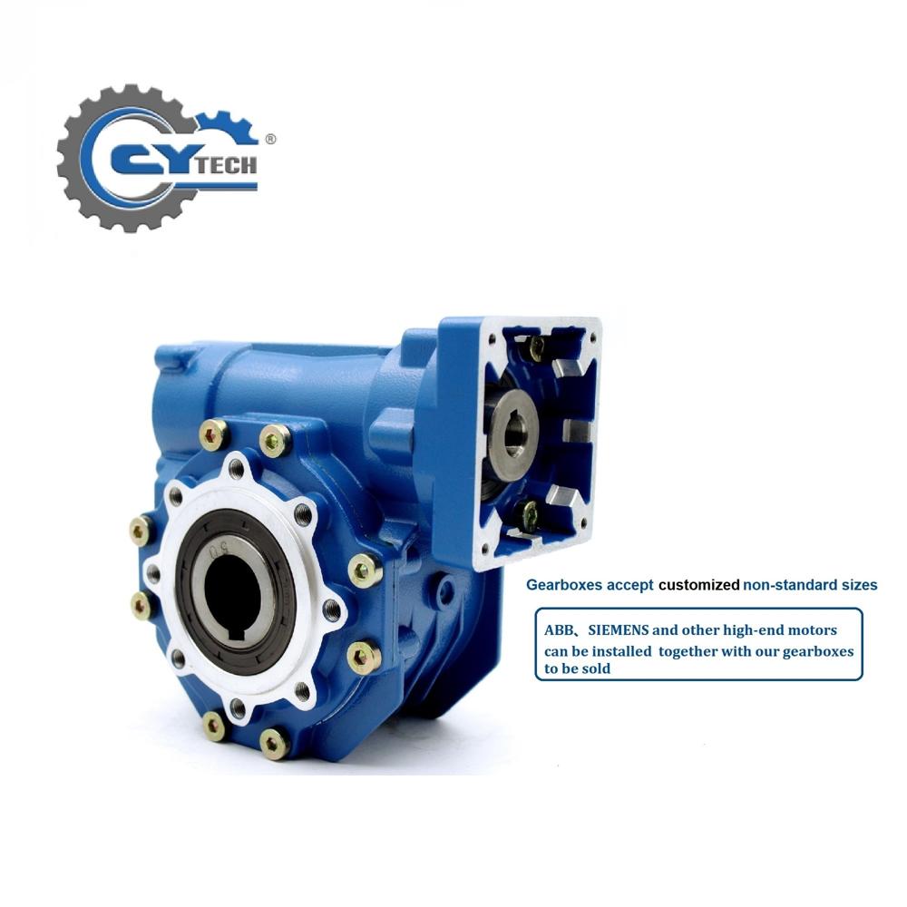 Blue Chenyue High Torque Worm Gear Reducer Nmvf 063 Input 14/19/22/24mm Output 25mm Speed Ratio From 5:1 To 100:1 Cnc Gearbox Suppliers Reduction