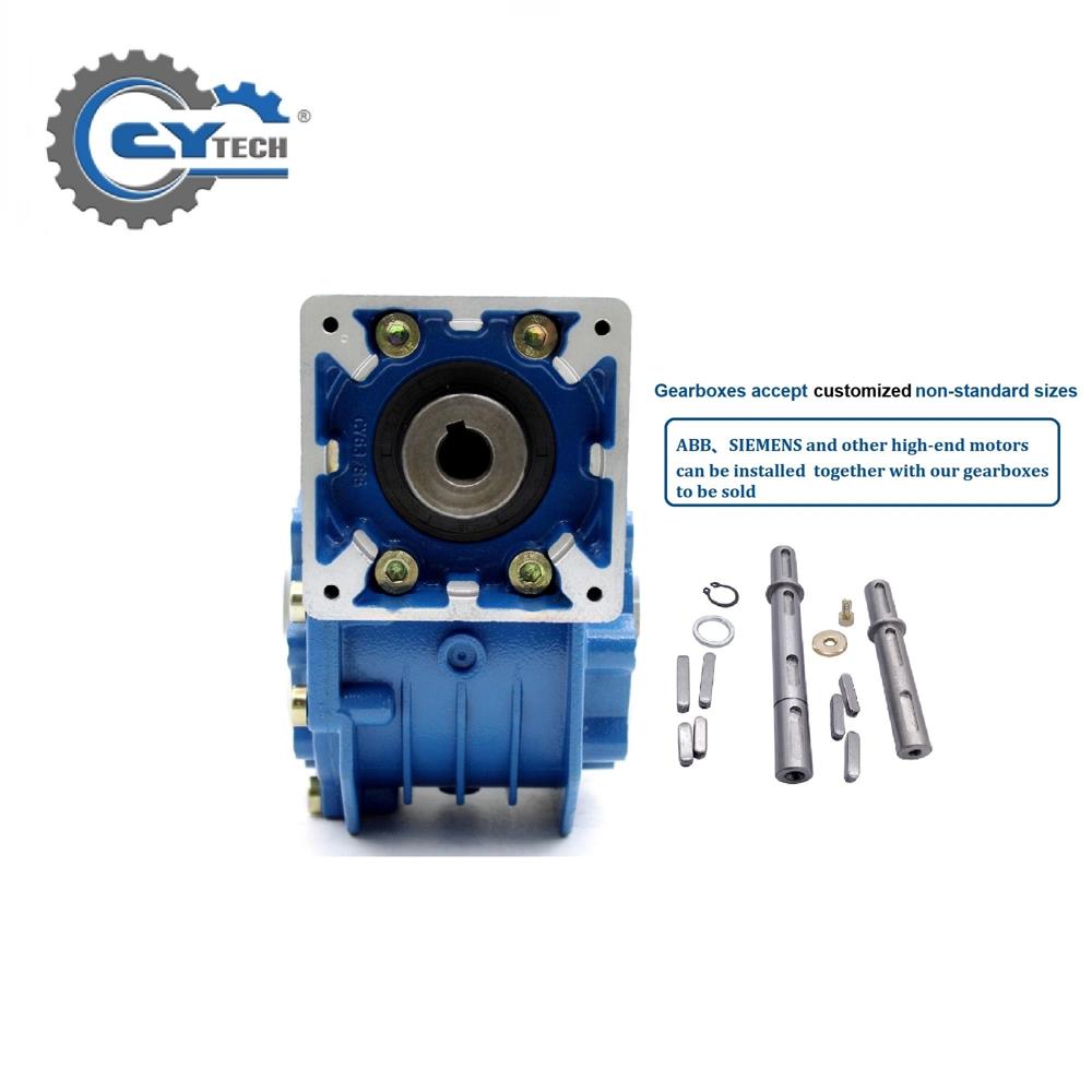 Blue Chenyue High Torque Worm Gear Reducer Nmvf 063 Input 14/19/22/24mm Output 25mm Speed Ratio From 5:1 To 100:1 Cnc Gearbox Suppliers Reduction