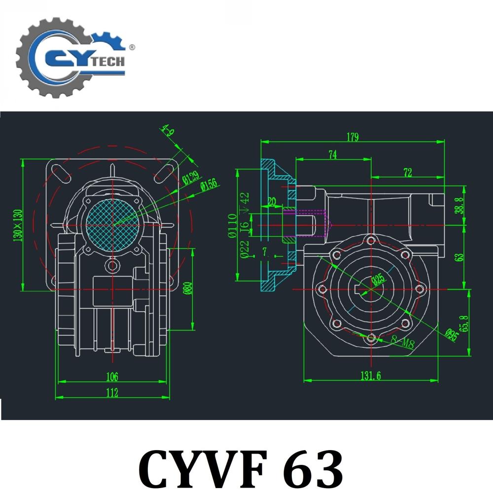 Blue Chenyue High Torque Worm Gear Reducer Nmvf 063 Input 14/19/22/24mm Output 25mm Speed Ratio From 5:1 To 100:1 Cnc Gearbox Suppliers Reduction