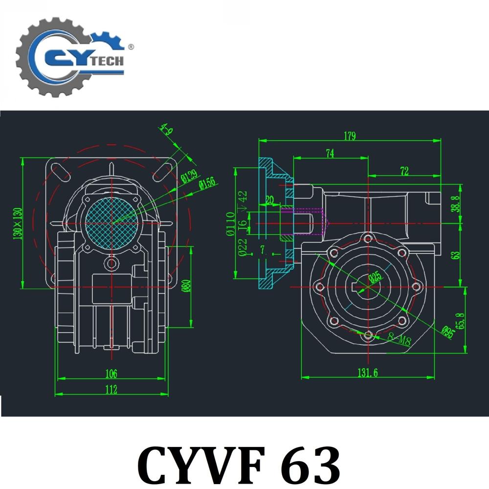 CHENYUE High Torque Worm Gear Reducer NMVF 063 Input 14/19/22/24mm Output 25mm Speed Ratio from 5:1 to 100:1 CNC Gearbox Suppliers Reduction