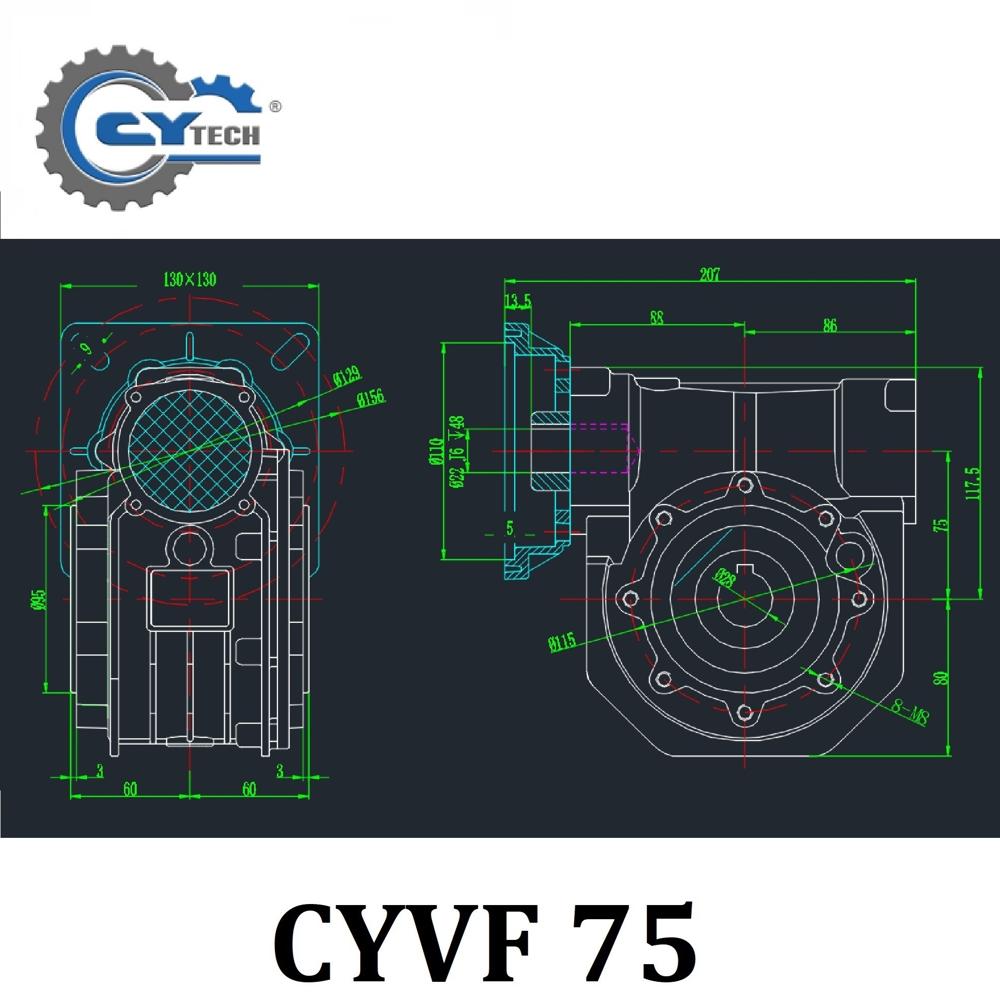 CHENYUE High Torque Worm Gearbox NMVF 75 CYVF 75  Input 19/22/14/24/28mm Speed Ratio from 5:1 to 100:1 Tin bronze for CNC Free Maintenance