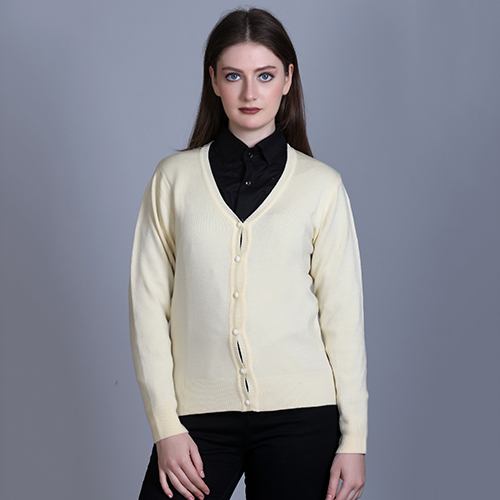 Cream Solid V Neck Cardigan - Color: Different Available