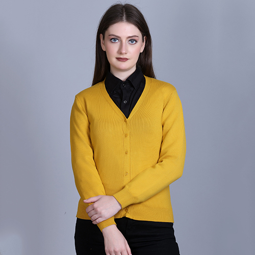 Yellow Solid V Neck Cardigan - Color: Different Available