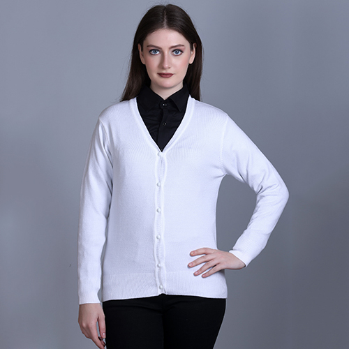 White Solid V Neck Cardigan - Color: Different Available