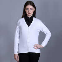 White Solid V Neck Cardigan - Color: Different Available
