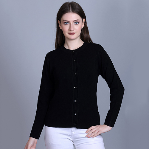 Women Black Solid Round Neck Cardigan - Color: Different Available