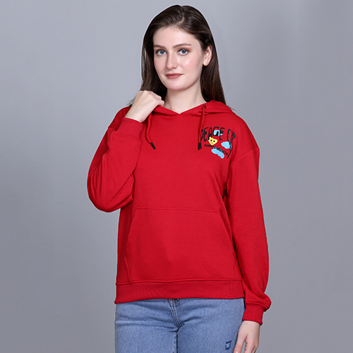 Full Sleeve Printed Red Sweatshirt