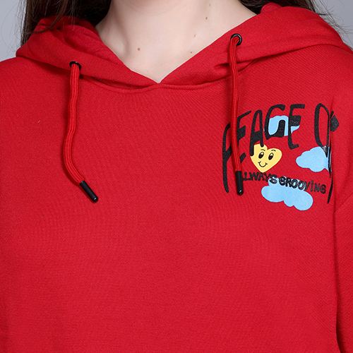 Full Sleeve Printed Red Sweatshirt