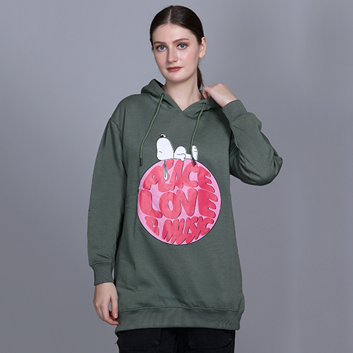 Ladies Full Sleeve Printed Green Sweatshirt - Color: Different Available