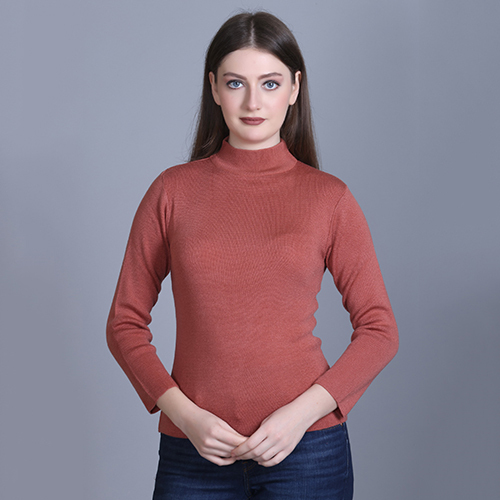 Ladies Skivvy ROUND NECK - Wool, Sizes S, M, L, XL | Hand-Knitted, Solid Light Pink, Stylish & Cozy for Women of All Ages