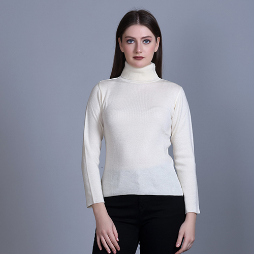 High Neck Full Sleeve White Pullover - Color: Different Available