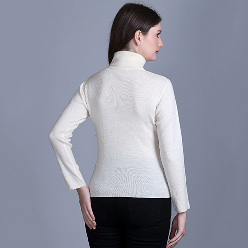 High Neck Full Sleeve White Pullover - Wool, Sizes S-l-xl, Available In Various Colors, Hand-knitted Design For Elegant Style And Cozy Warmth