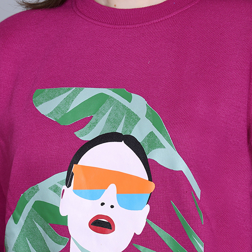 Ladies Dark Pink Full Sleeve Printed Sweatshirt