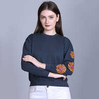 Full Sleeve Embroidered Sweatshirt - Cotton, Sizes S To Xl, Modern Design, Washable, Elegant Sleeve Embroidery, Available In Various Colors