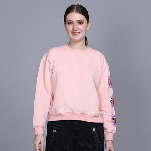 Ladies Light Pink Full Sleeve Sweatshirt