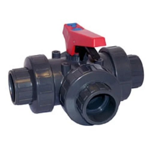 U-Pvc Three Way Ball Valve Solvent Socket - Color: Grey