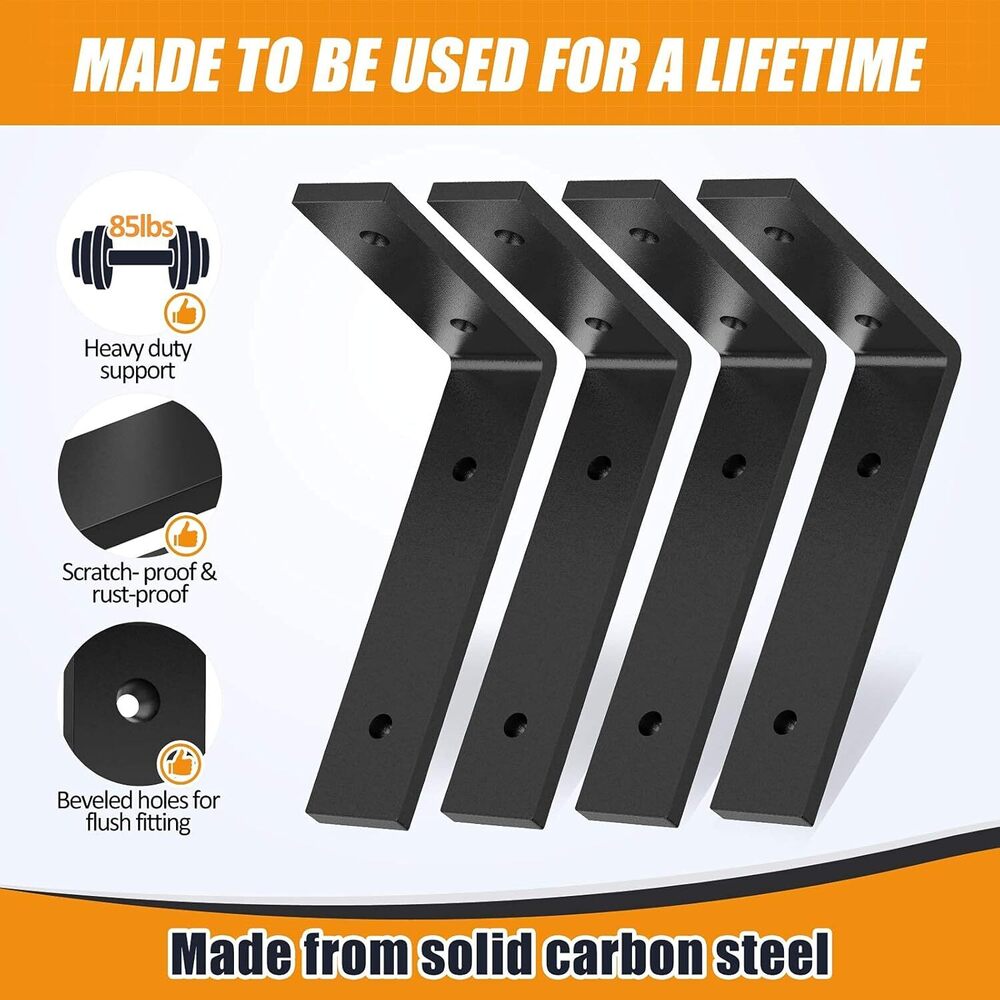 L Shelf Brackets 6" X 4", Heavy Duty And Extra Thick Shelving Brackets, Iron Wall Shelves Brackets With Hardware For Diy Open Wood Shelving, 4 Pack - Color: Black