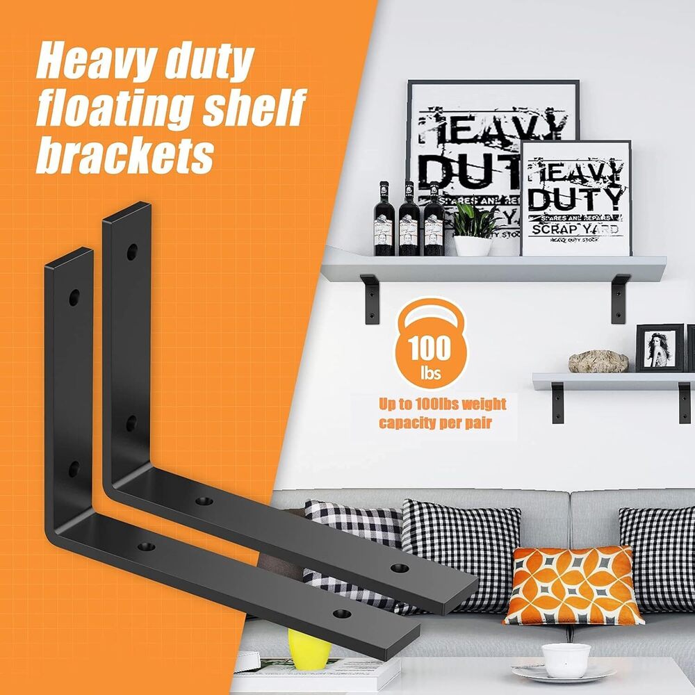L Shelf Brackets 8" X 6", Heavy Duty And Extra Thick Shelving Brackets, Iron Wall Shelves Brackets With Hardware For Diy Open Wood Shelving, 4 Pack - Color: Black