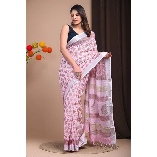 Printed Cotton Saree - Color: Pink